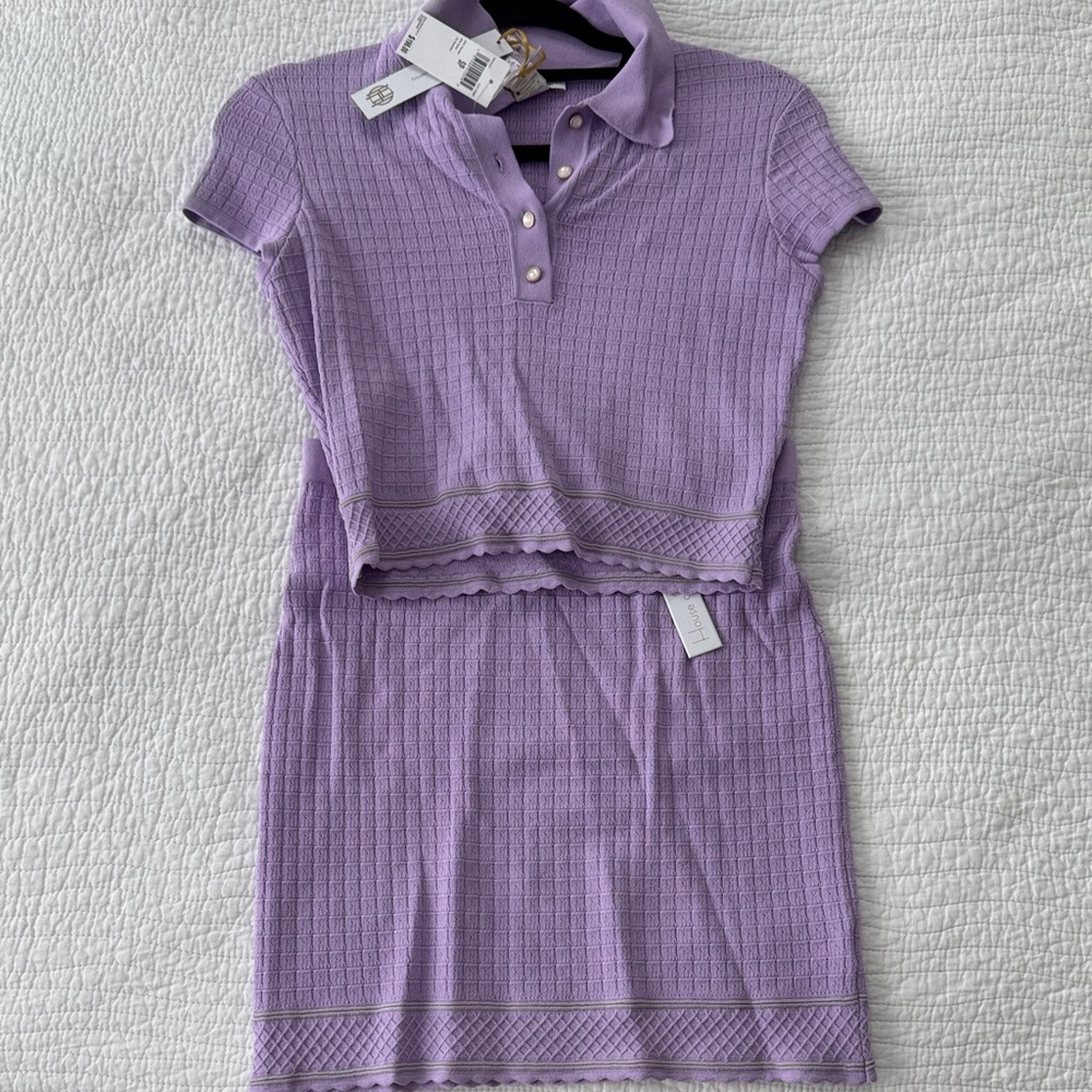 House of Harlow 1960 Lavender Knit Polo Skirt Set